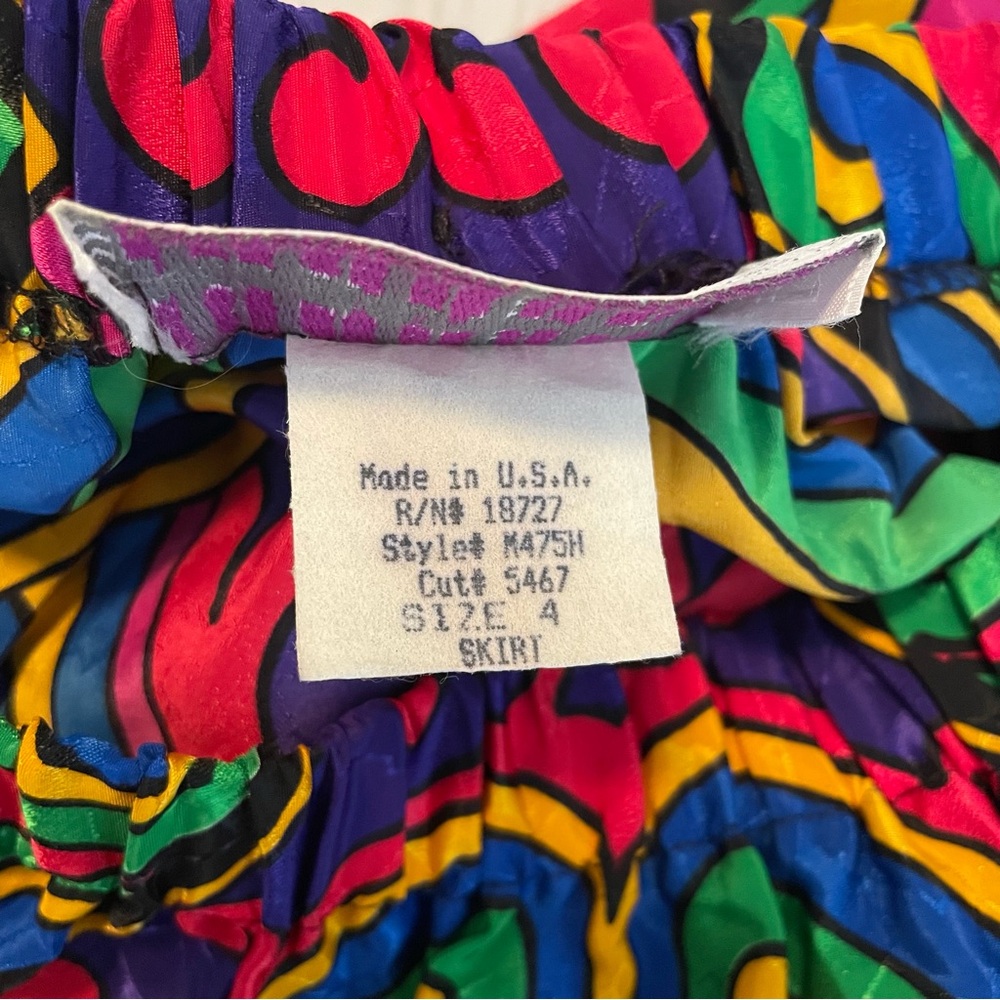 Vintage Megan Moore Pleated Pull on Skirt Womens 4 Colorful Silky Geometric Midi - Picture 10 of 13